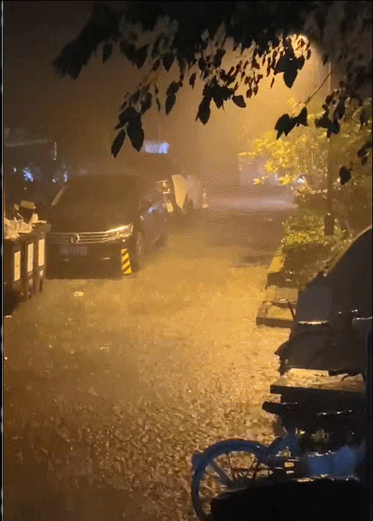 北京市民今天凌晨拍摄的大雨情景