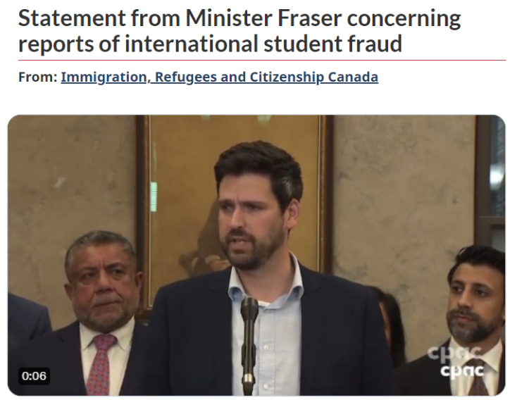 加拿大移民、难民和公民部部长弗雷泽（Sean Fraser）