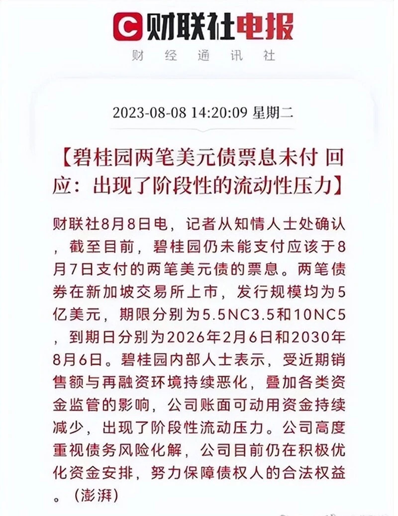 碧桂园两笔各5亿美元新加坡美元债票息到期未付 碧桂园两笔各5亿美元新加坡美元债票息到期未付