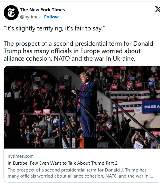 多个欧洲国家很担心川普再次入主白宫