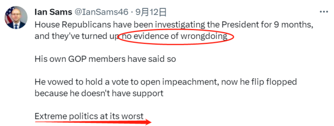 白宫发言人伊恩·萨姆斯(Ian Sams)在社交媒体中发文否认对拜登的相关指控