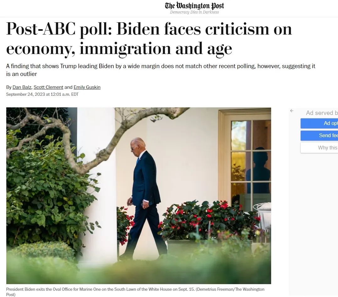 美国选民对拜登在处理经济和移民方面越来越不满，支持率持续走低，目前仅为37%，落后川普10个百分点 ...