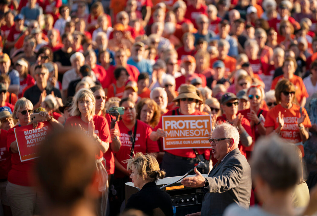 沃尔兹在明尼苏达州圣保罗州议会大厦外的集会上