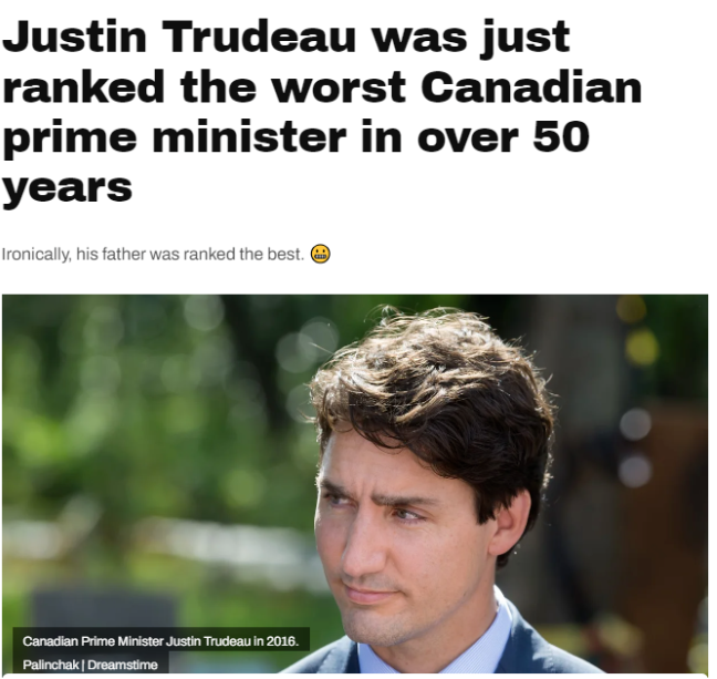 特鲁多被评为50多年来最差加拿大总理